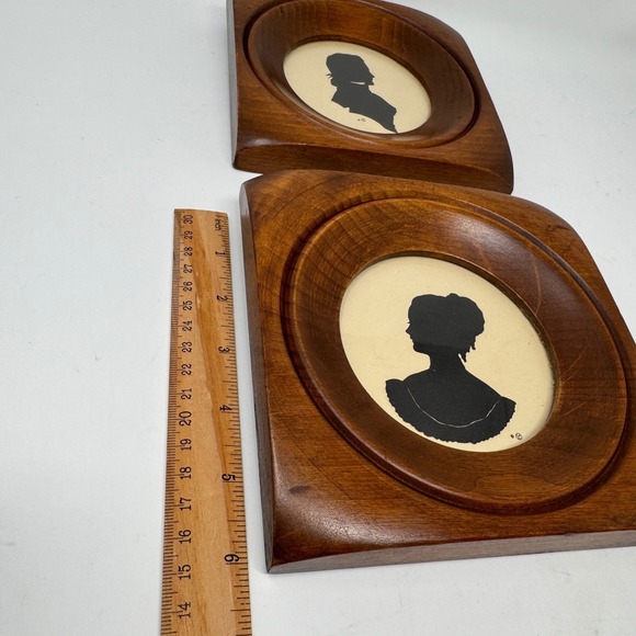 Vintage Aaron Bros. Co. Wood Silhouette Portraits Set of 2 Framed - Picture 8 of 9